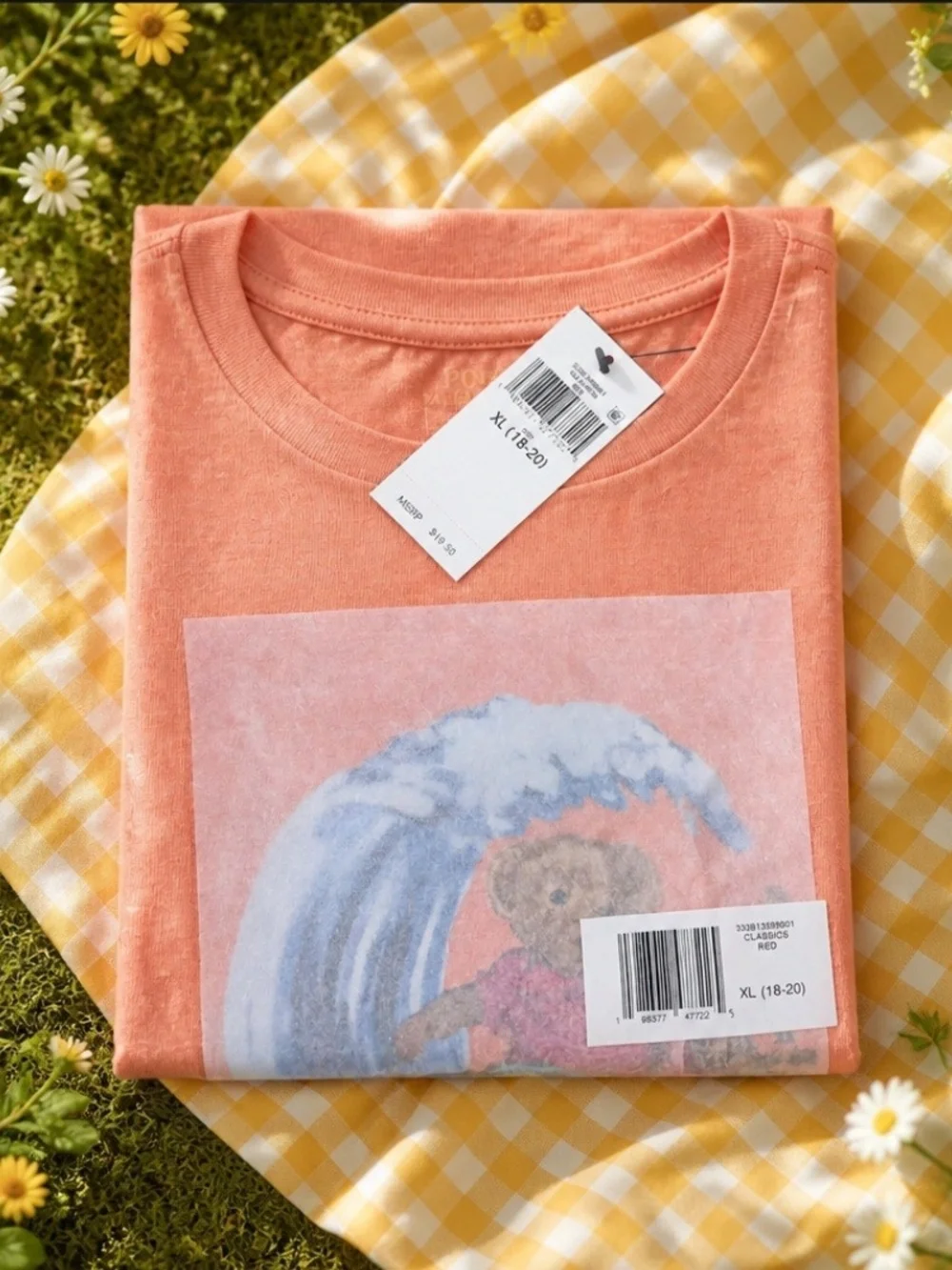 Polo Bear Surf Graphic Tee - Coral Orange Boy Size XL